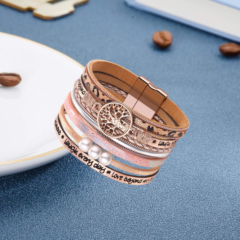 Desimtion Gifts for Teenage Girls, Inspirational Leopard print rose gold leather Wrap Boho Bracelets for Women,Easter Christmas Birthday Jewelry Gifts for Teen Girls - Image 4
